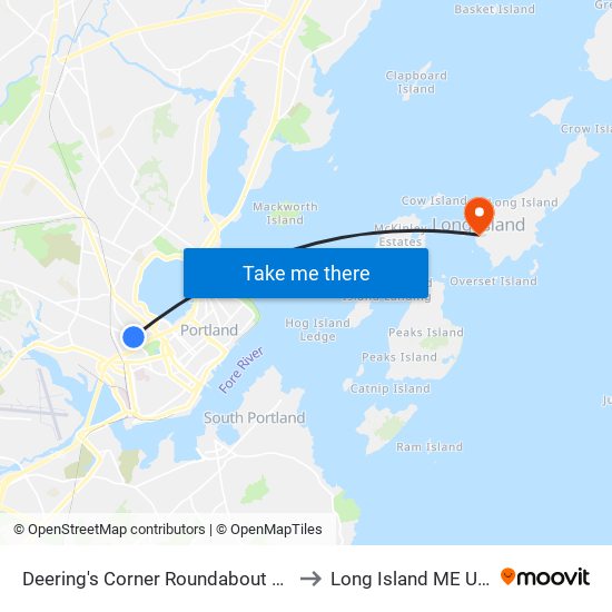 Deering's Corner Roundabout O/B to Long Island ME USA map