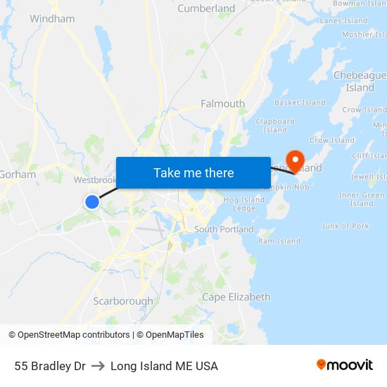 55 Bradley Dr to Long Island ME USA map