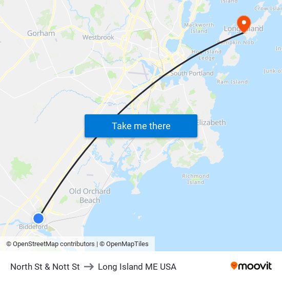 North St & Nott St to Long Island ME USA map