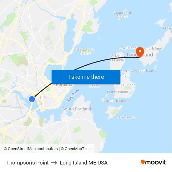 Thompson's Point to Long Island ME USA map