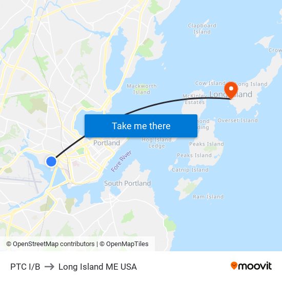 PTC I/B to Long Island ME USA map