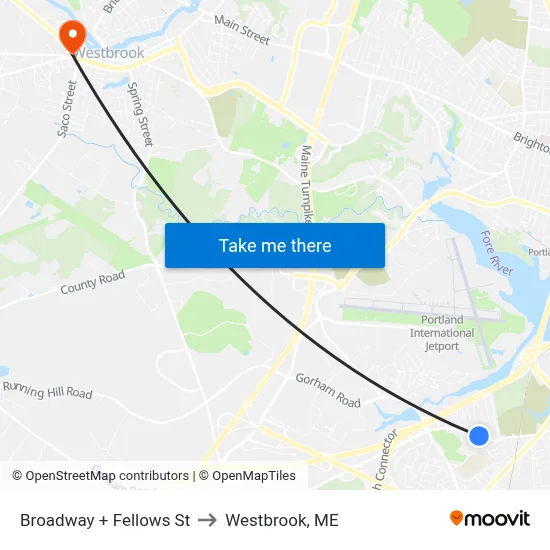 Broadway + Fellows St to Westbrook, ME map