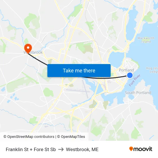 Franklin St + Fore St Sb to Westbrook, ME map