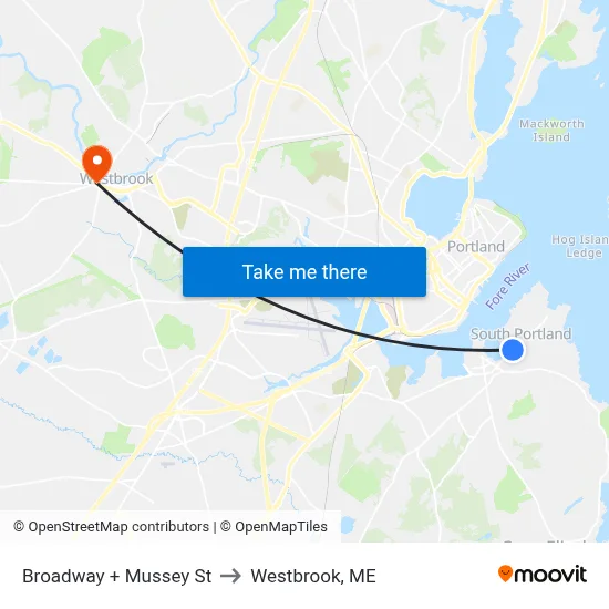 Broadway + Mussey St to Westbrook, ME map