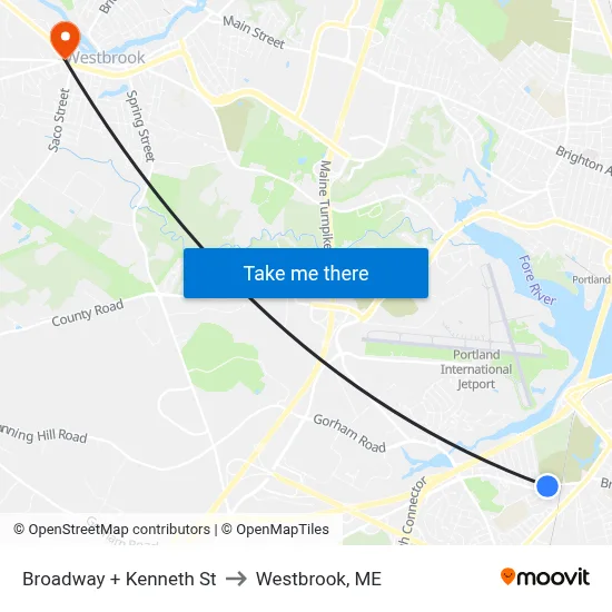 Broadway + Kenneth St to Westbrook, ME map