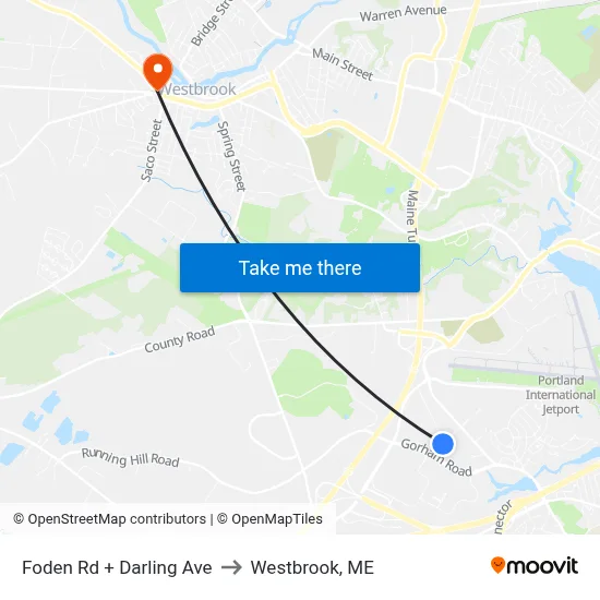 Foden Rd + Darling Ave to Westbrook, ME map