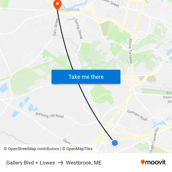 Gallery Blvd + Lowes to Westbrook, ME map