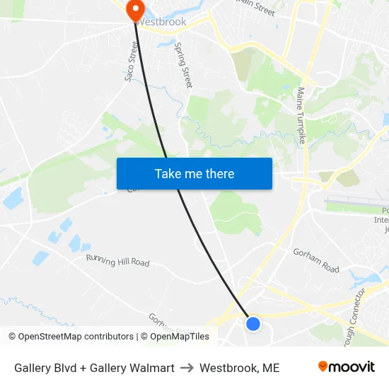 Gallery Blvd + Gallery Walmart to Westbrook, ME map