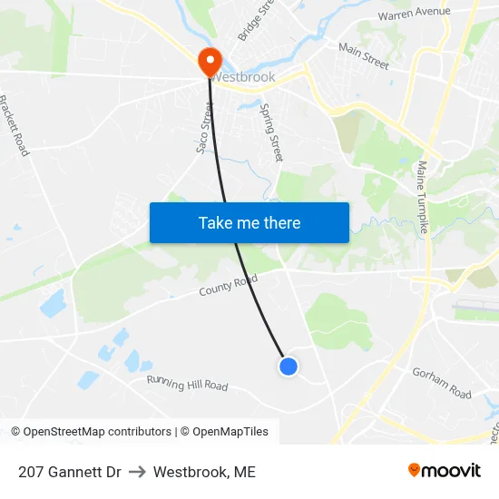 207 Gannett Dr to Westbrook, ME map