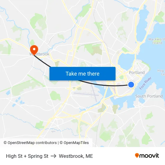 High St + Spring St to Westbrook, ME map
