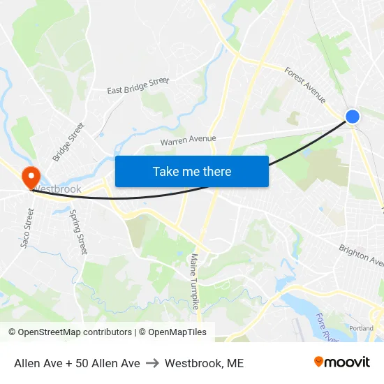 Allen Ave + 50 Allen Ave to Westbrook, ME map