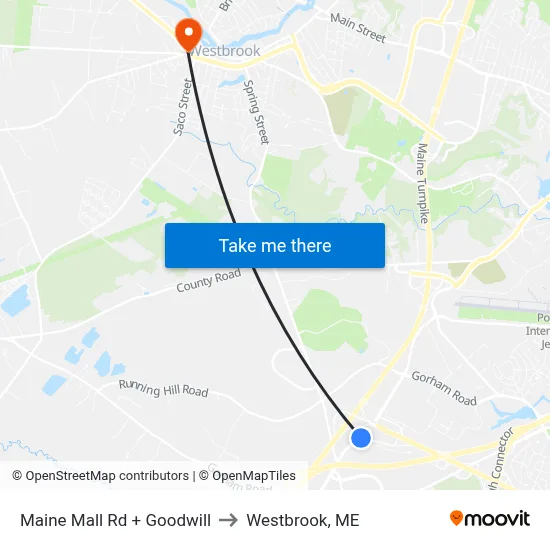 Maine Mall Rd + Goodwill to Westbrook, ME map