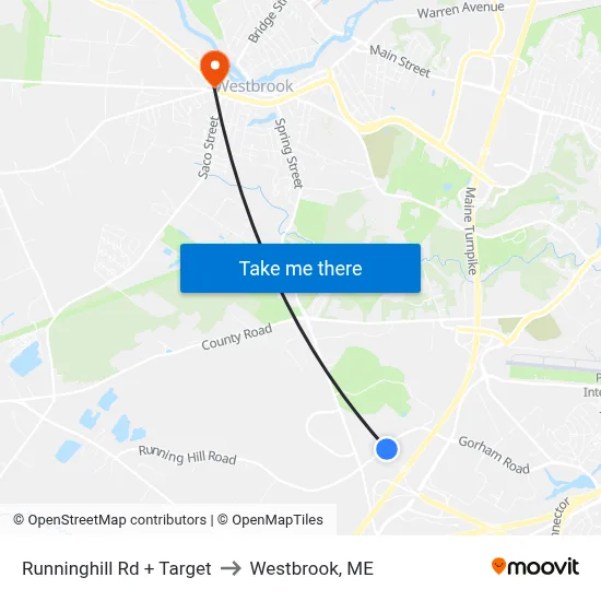 Runninghill Rd + Target to Westbrook, ME map