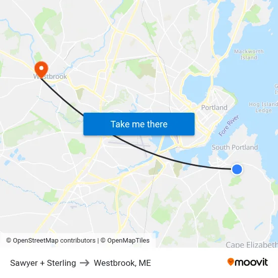 Sawyer + Sterling to Westbrook, ME map