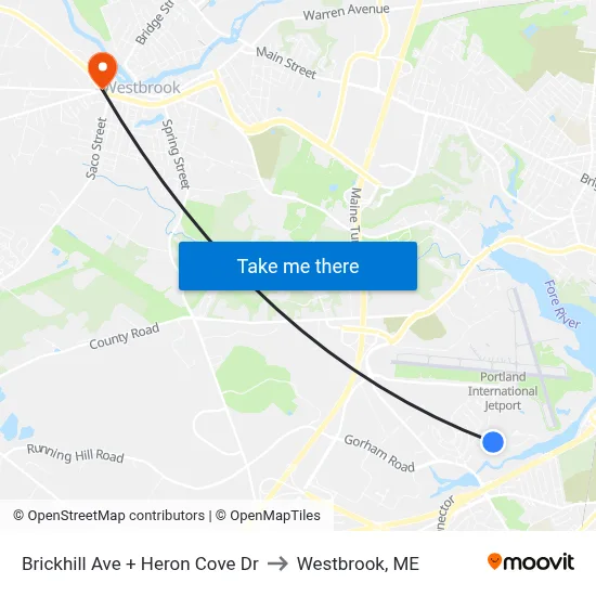 Brickhill Ave + Heron Cove Dr to Westbrook, ME map
