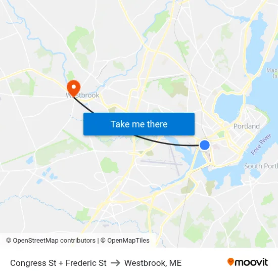 Congress St + Frederic St to Westbrook, ME map
