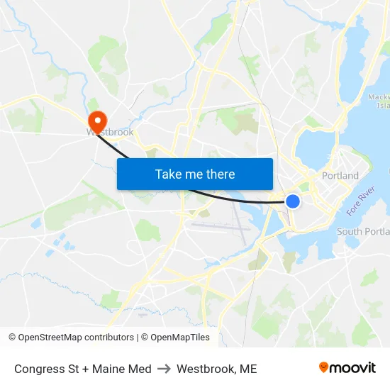 Congress St + Maine Med to Westbrook, ME map