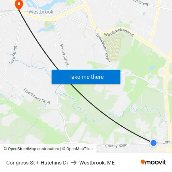 Congress St + Hutchins Dr to Westbrook, ME map