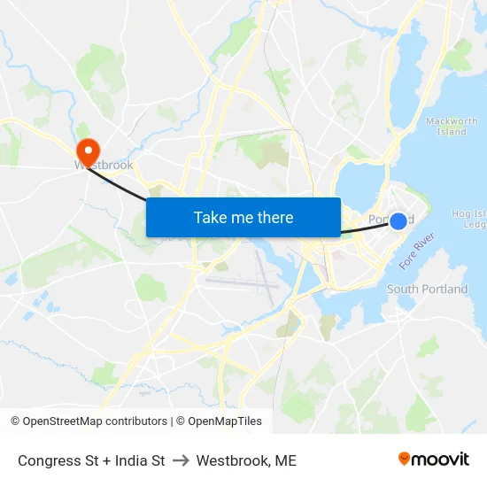 Congress St + India St to Westbrook, ME map
