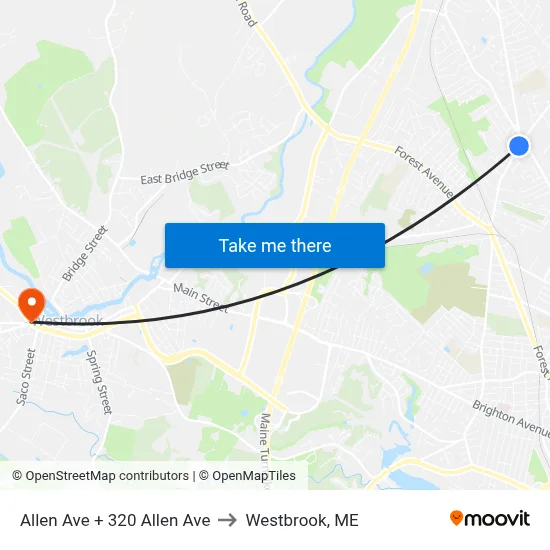 Allen Ave + 320 Allen Ave to Westbrook, ME map