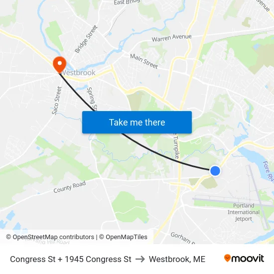 Congress St + 1945 Congress St to Westbrook, ME map