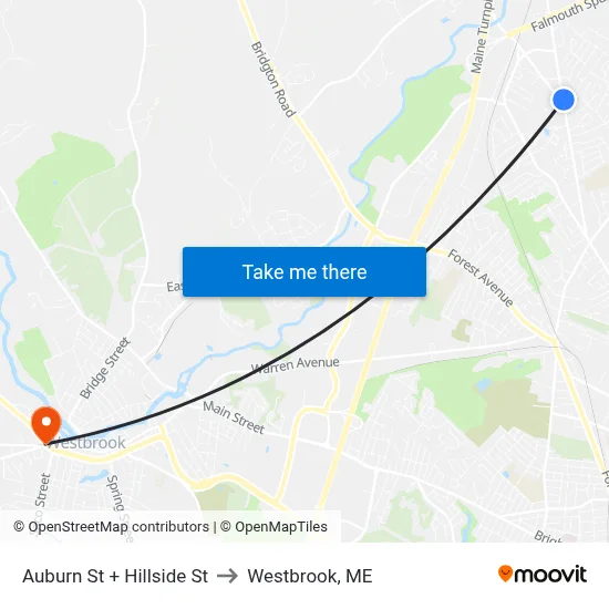 Auburn St + Hillside St to Westbrook, ME map