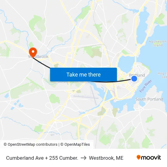 Cumberland Ave + 255 Cumber. to Westbrook, ME map