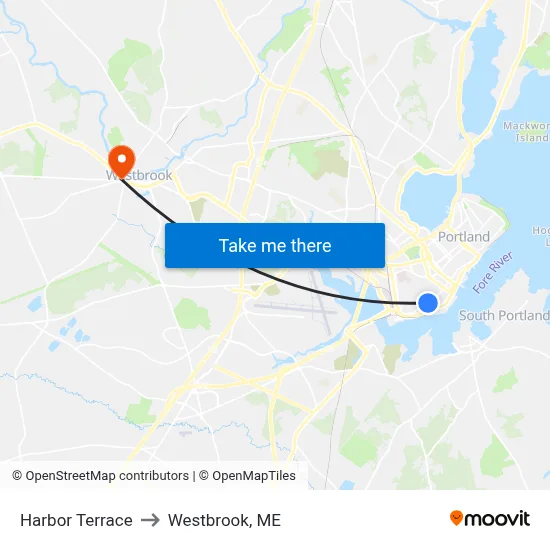 Harbor Terrace to Westbrook, ME map