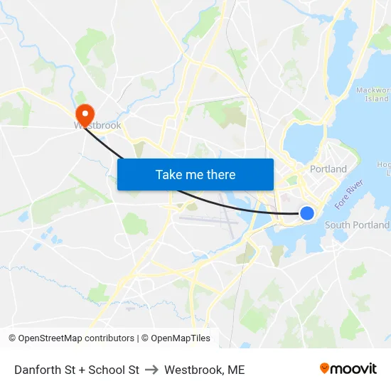 Danforth St + School St to Westbrook, ME map
