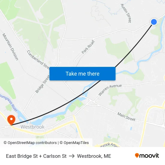 East Bridge St + Carlson St to Westbrook, ME map