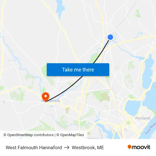 West Falmouth Hannaford to Westbrook, ME map