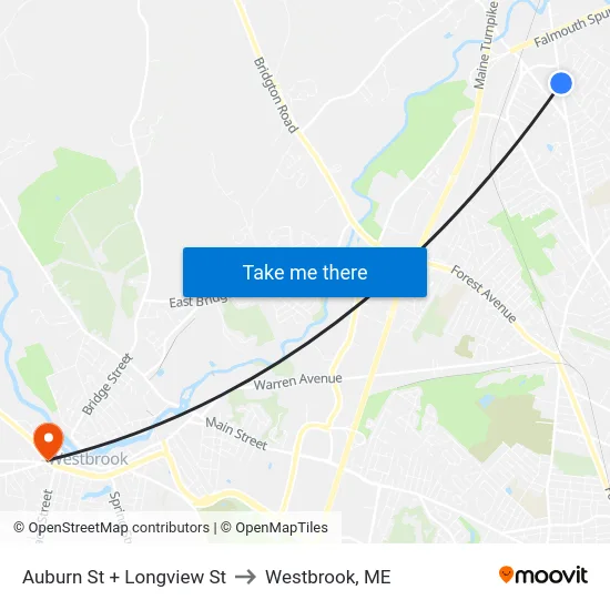 Auburn St + Longview St to Westbrook, ME map
