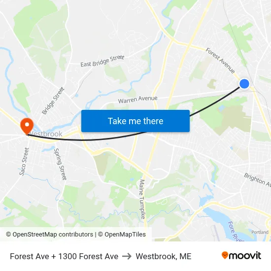 Forest Ave + 1300 Forest Ave to Westbrook, ME map