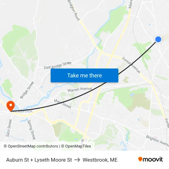 Auburn St + Lyseth Moore St to Westbrook, ME map