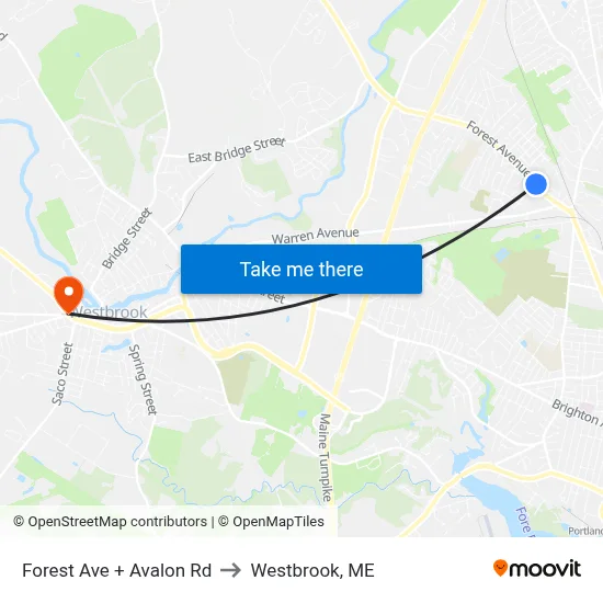 Forest Ave + Avalon Rd to Westbrook, ME map