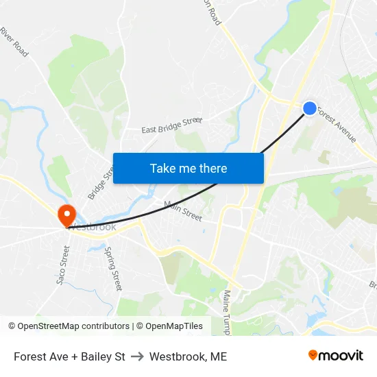 Forest Ave + Bailey St to Westbrook, ME map