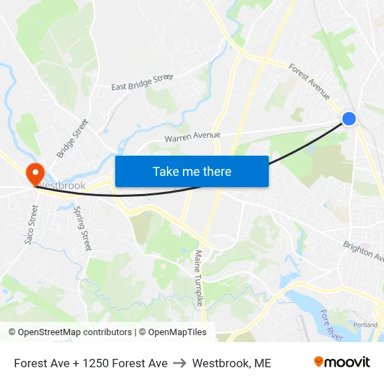 Forest Ave + 1250 Forest Ave to Westbrook, ME map