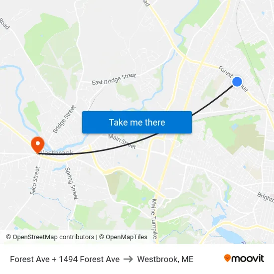 Forest Ave + 1494 Forest Ave to Westbrook, ME map