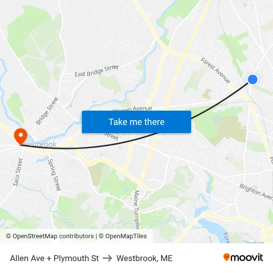 Allen Ave + Plymouth St to Westbrook, ME map