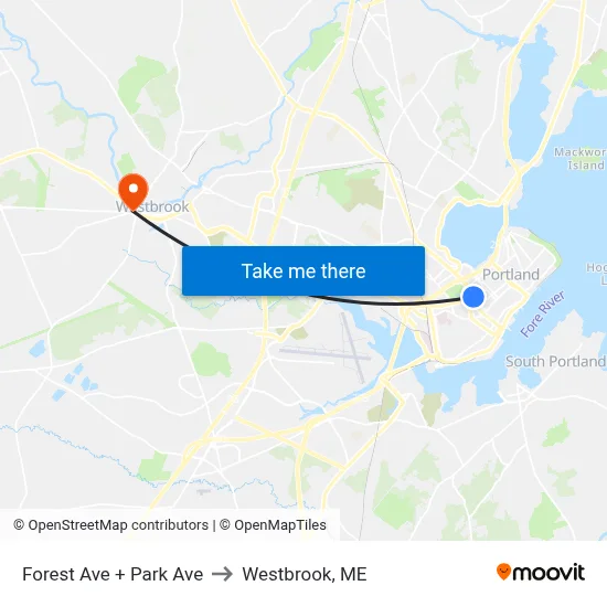 Forest Ave + Park Ave to Westbrook, ME map