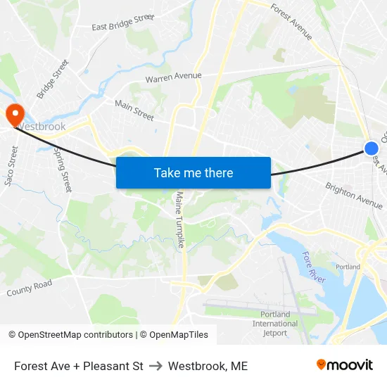 Forest Ave + Pleasant St to Westbrook, ME map
