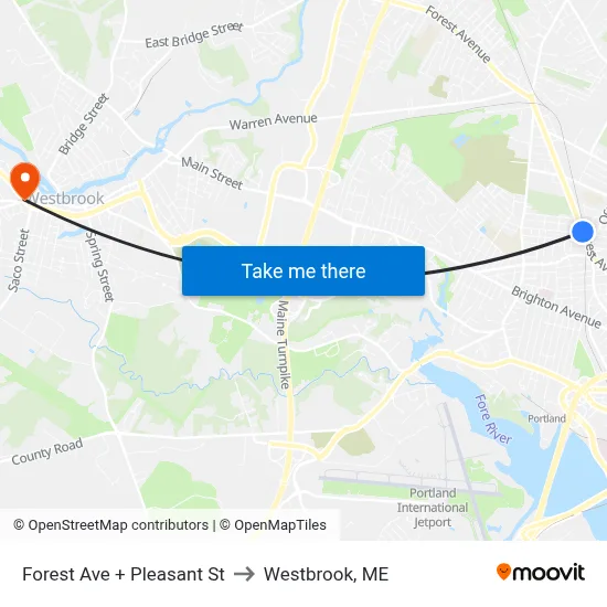 Forest Ave + Pleasant St to Westbrook, ME map