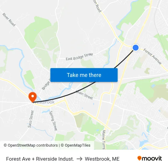 Forest Ave + Riverside Indust. to Westbrook, ME map