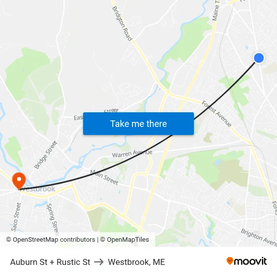 Auburn St + Rustic St to Westbrook, ME map
