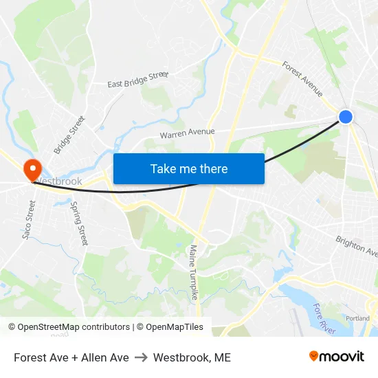 Forest Ave + Allen Ave to Westbrook, ME map