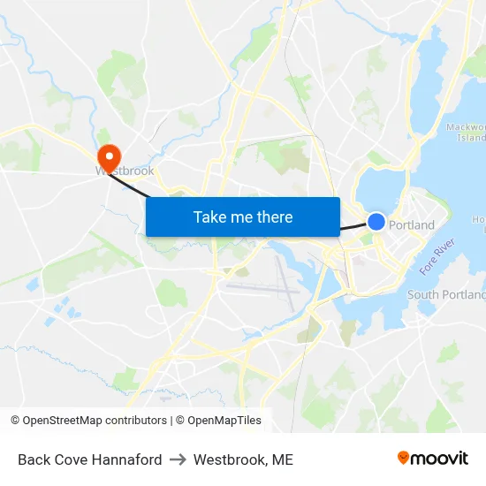 Back Cove Hannaford to Westbrook, ME map