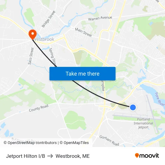 Jetport Hilton I/B to Westbrook, ME map