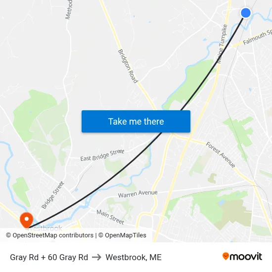 Gray Rd + 60 Gray Rd to Westbrook, ME map