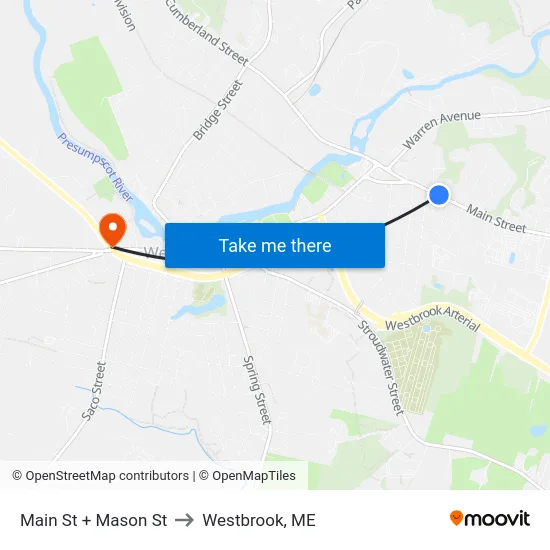 Main St + Mason St to Westbrook, ME map