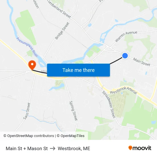 Main St + Mason St to Westbrook, ME map